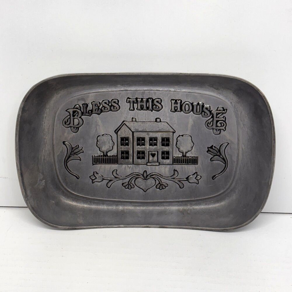 Wilton Armetale "Bless This House" Tray 11” X 7” Metal Serve Ware Grandmacore